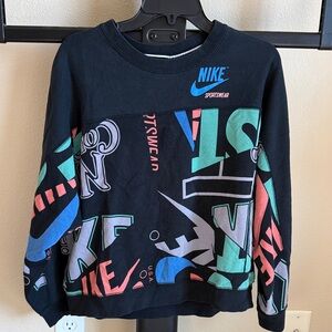 Nike Men's Black Multicolor Graphic Crewneck Sweater